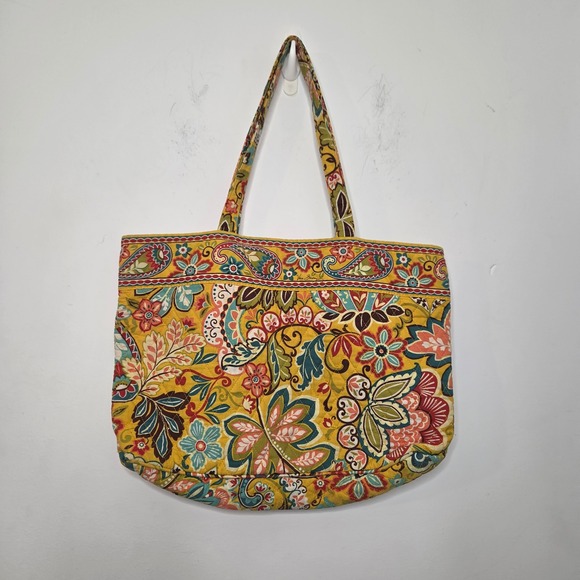 Vera Bradley Handbags - Vera Bradley Sun Valley Quilted Cotton Tote Bag Yellow Floral Paisley Large